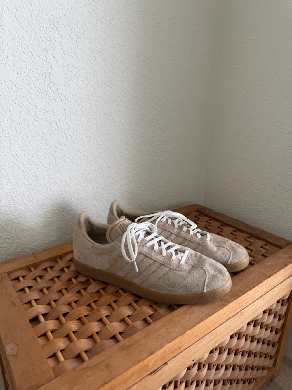 adidas Beige Suede Low-Top Sneakers with White Laces